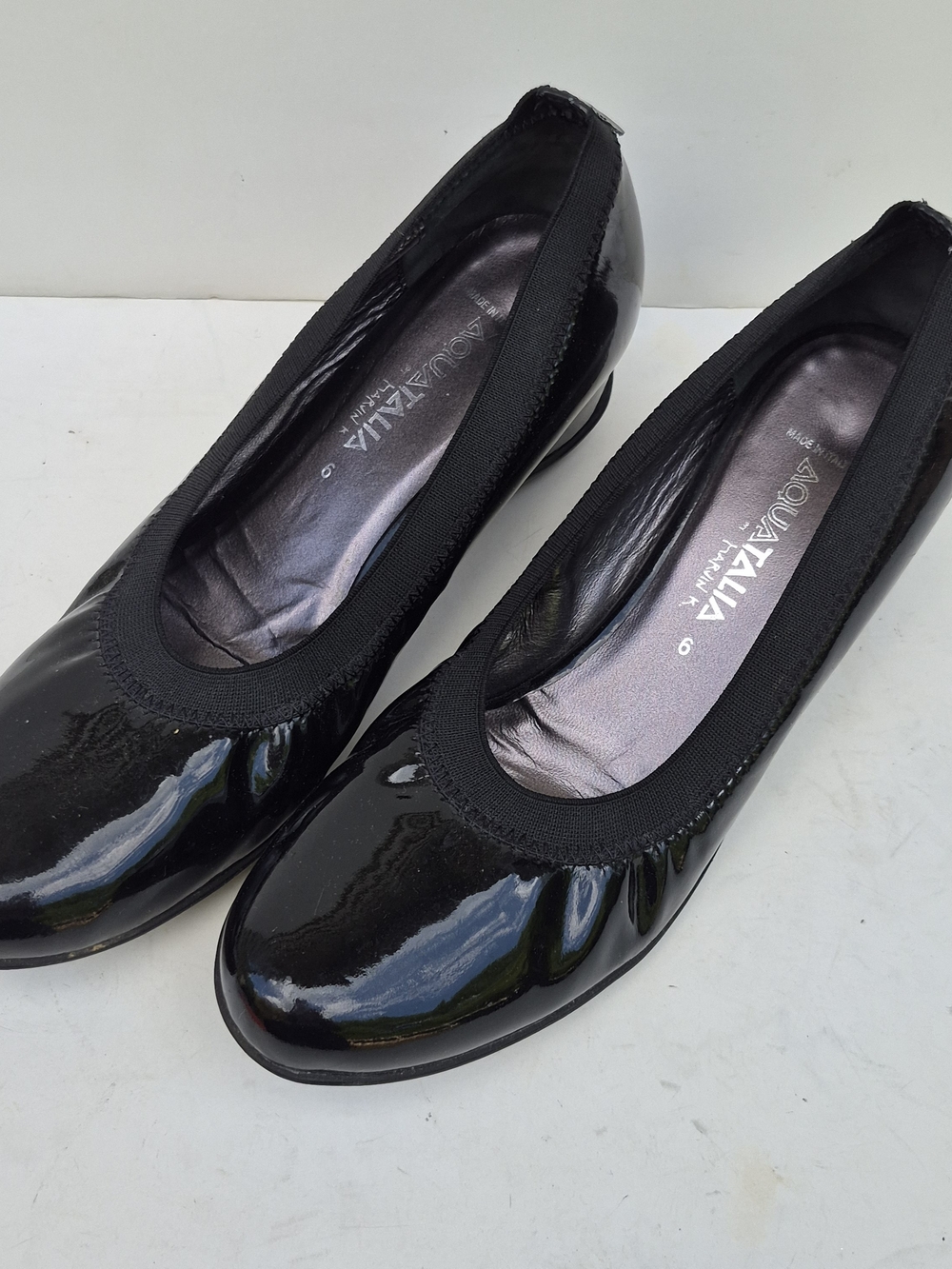 AQUATALIA Black Patent Leather Ballet Wedge